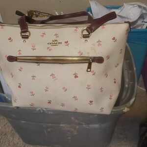 Coach Cream Tote with Pink Floral Design
